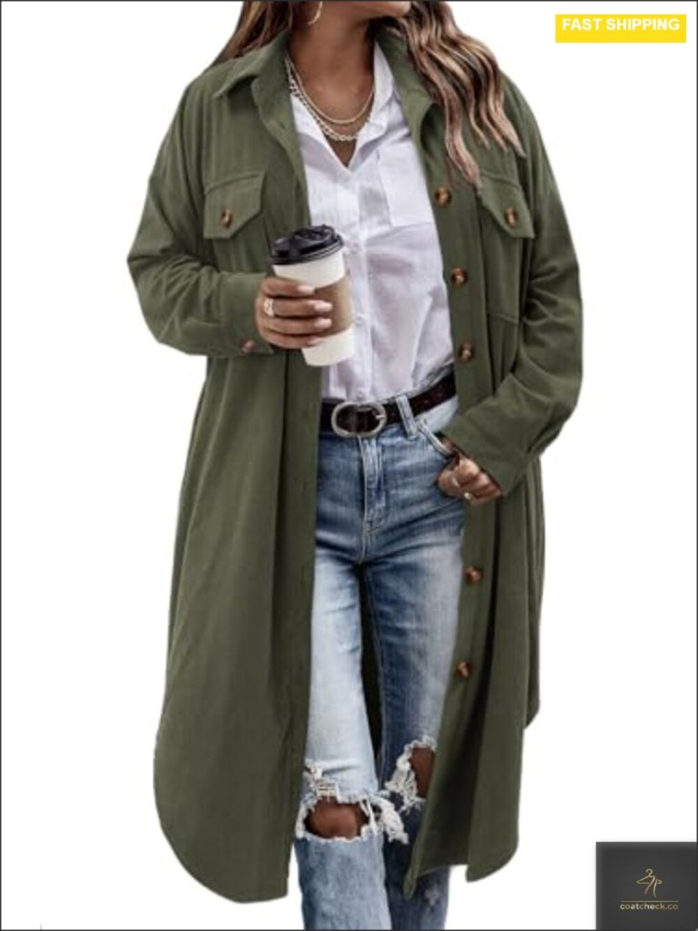 Oversized Plaid Shacket Jacket Long Flannel Corduroy Coat with Pockets